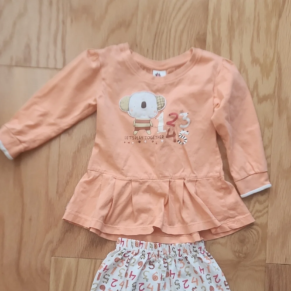 Orange Graphic Peplum Long Sleeves Tee With Number Design Pants